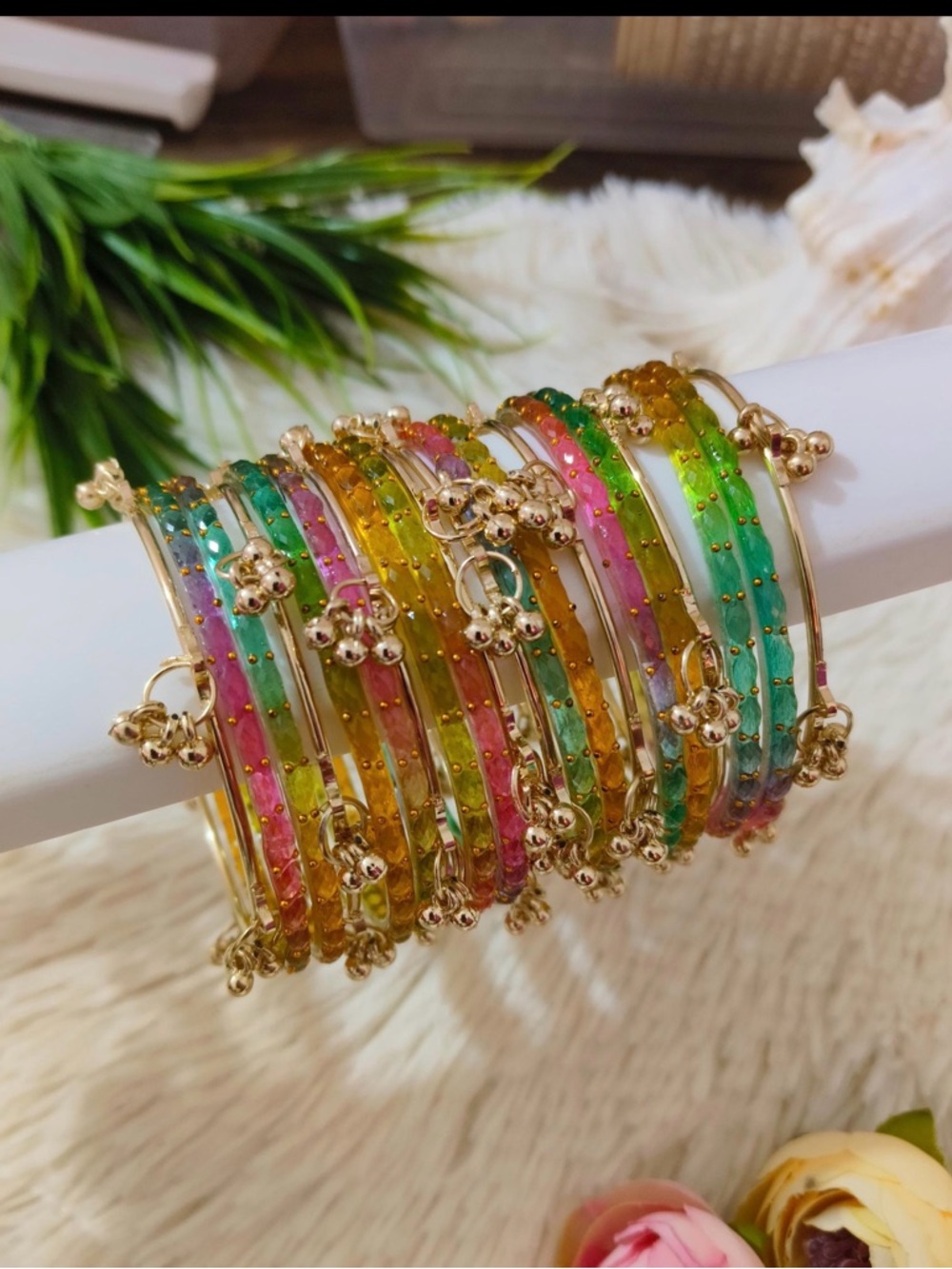 Gold-Tone Multicolor Glass Bangles with Kashmiri Bangles - Womens Jewelry
